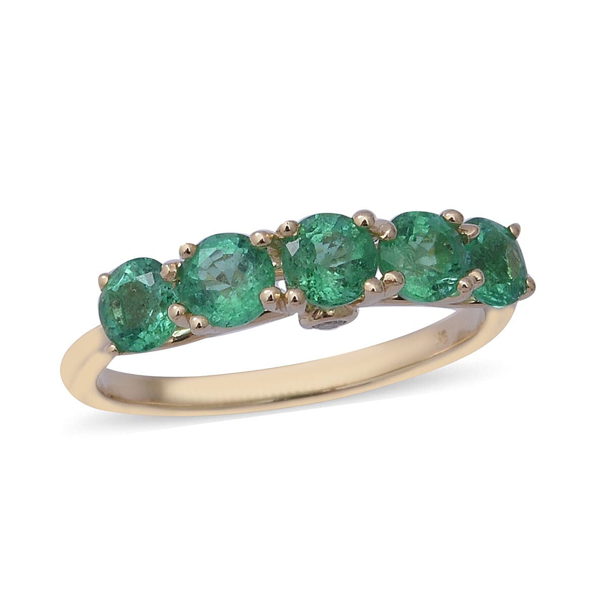 Tucson Special Buy - 9K Yellow Gold AAA Zambian Emerald (Rnd), Diamond Ring 1.28 Ct.