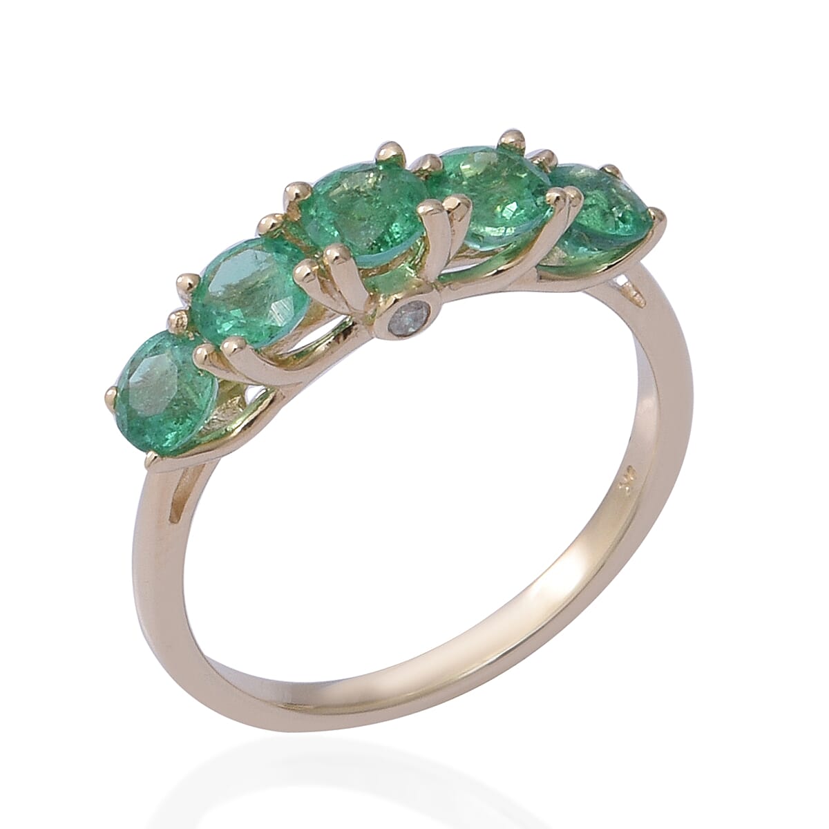 Tucson Special Buy - 9K Yellow Gold AAA Zambian Emerald (Rnd), Diamond Ring 1.28 Ct.