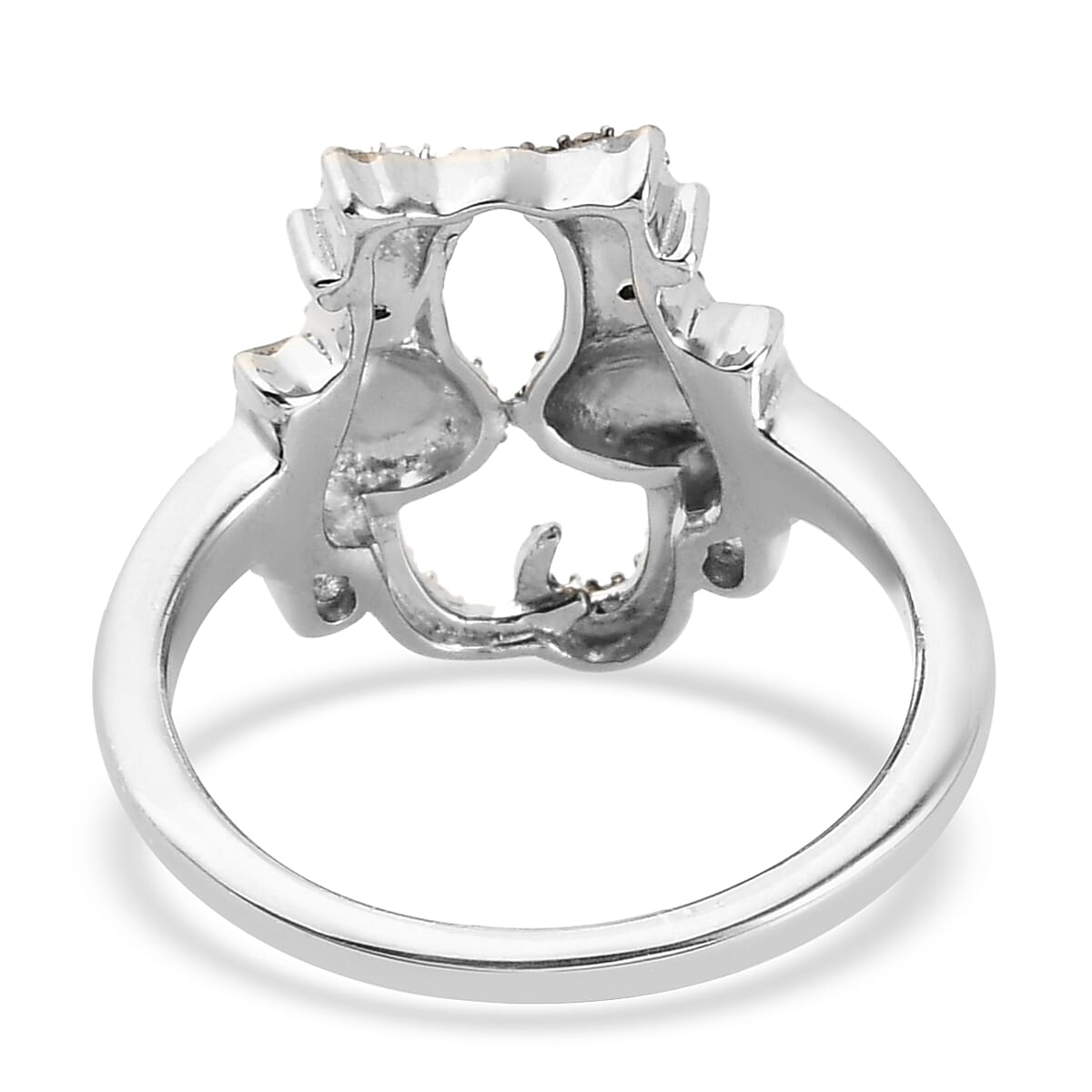 Black and White Diamond (Rnd) Cat Ring in Platinum Overlay Sterling Silver with Black and Yellow Gold Plating