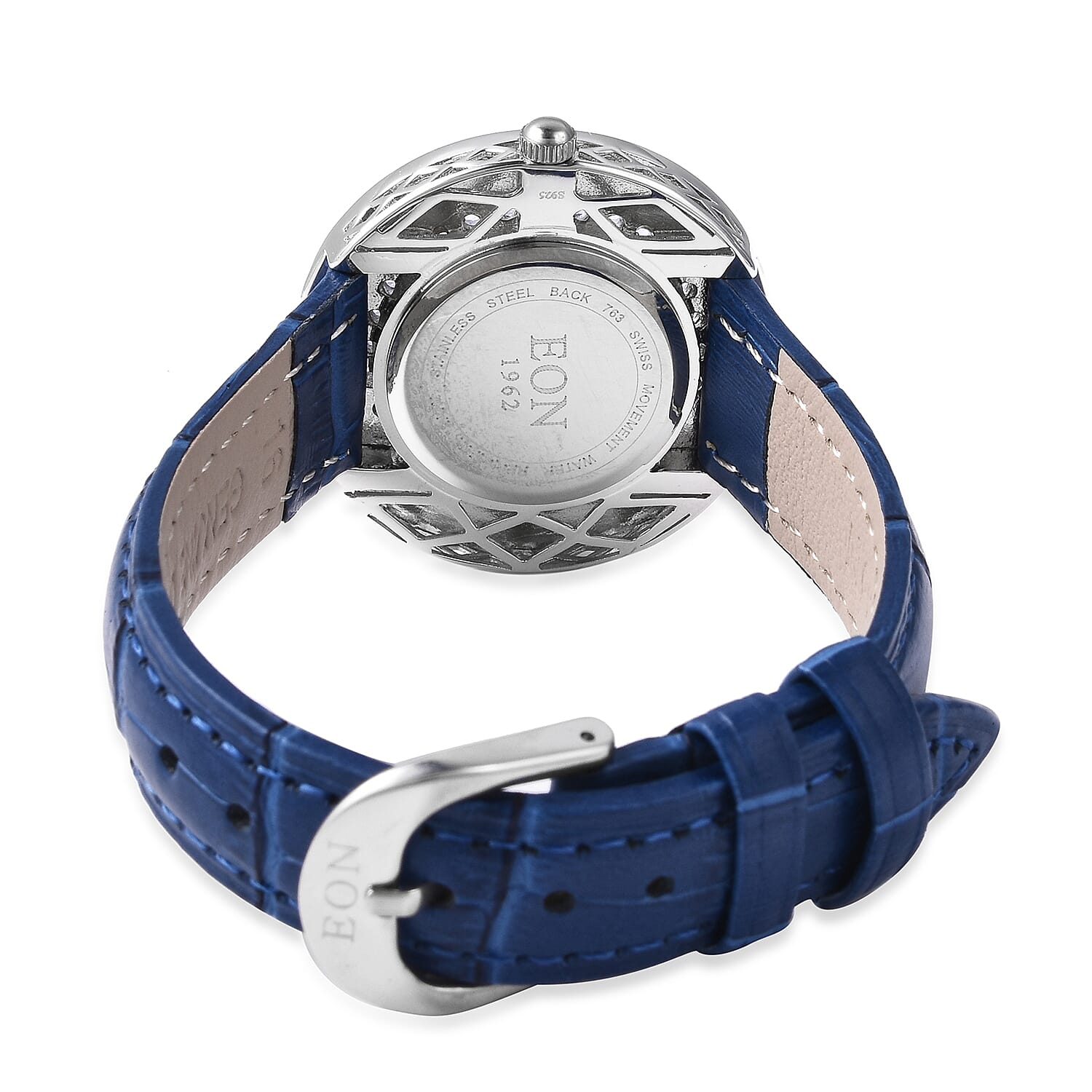 EON 1962 Swiss Movement Tanzanite (Rnd), Black Ceramic Water Resistant Watch in Rhodium Plating with Blue Leather Strap 11.40 Ct, Silver wt 17.00 Gms