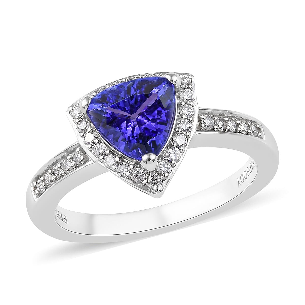 RHAPSODY 950 Platinum AAAA Tanzanite (Trl 7mm) and Diamond (VS-E-F) Ring 1.50 Ct, Platinum wt 5.20 Gms