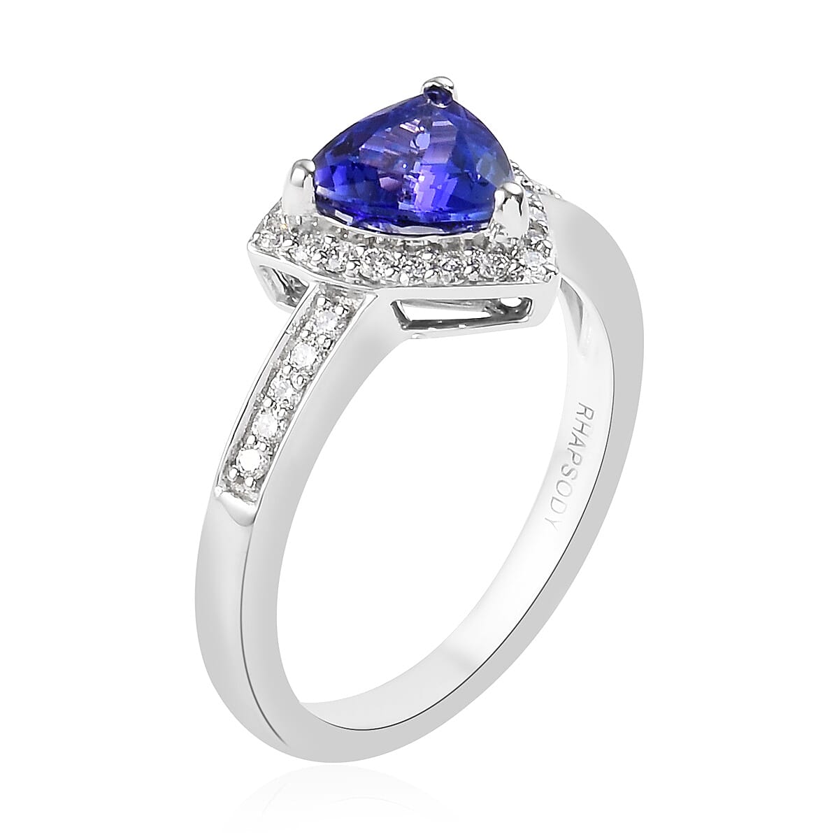 RHAPSODY 950 Platinum AAAA Tanzanite (Trl 7mm) and Diamond (VS-E-F) Ring 1.50 Ct, Platinum wt 5.20 Gms
