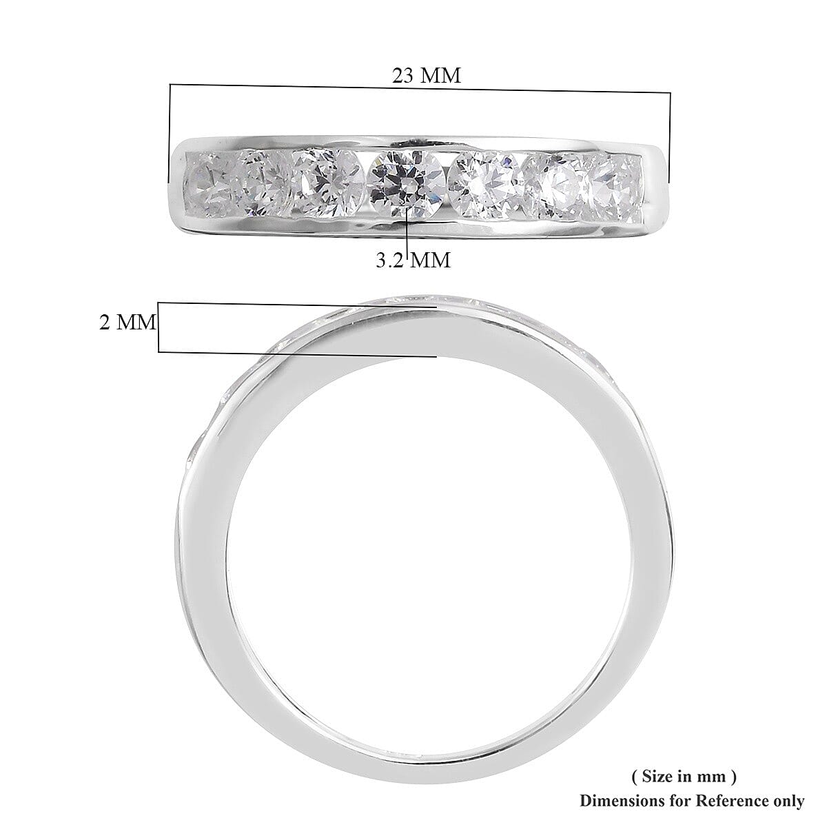 MP - J Francis Sterling Silver (Rnd) Half Eternity Band Ring Made with Finest CZ 1.61 Ct.