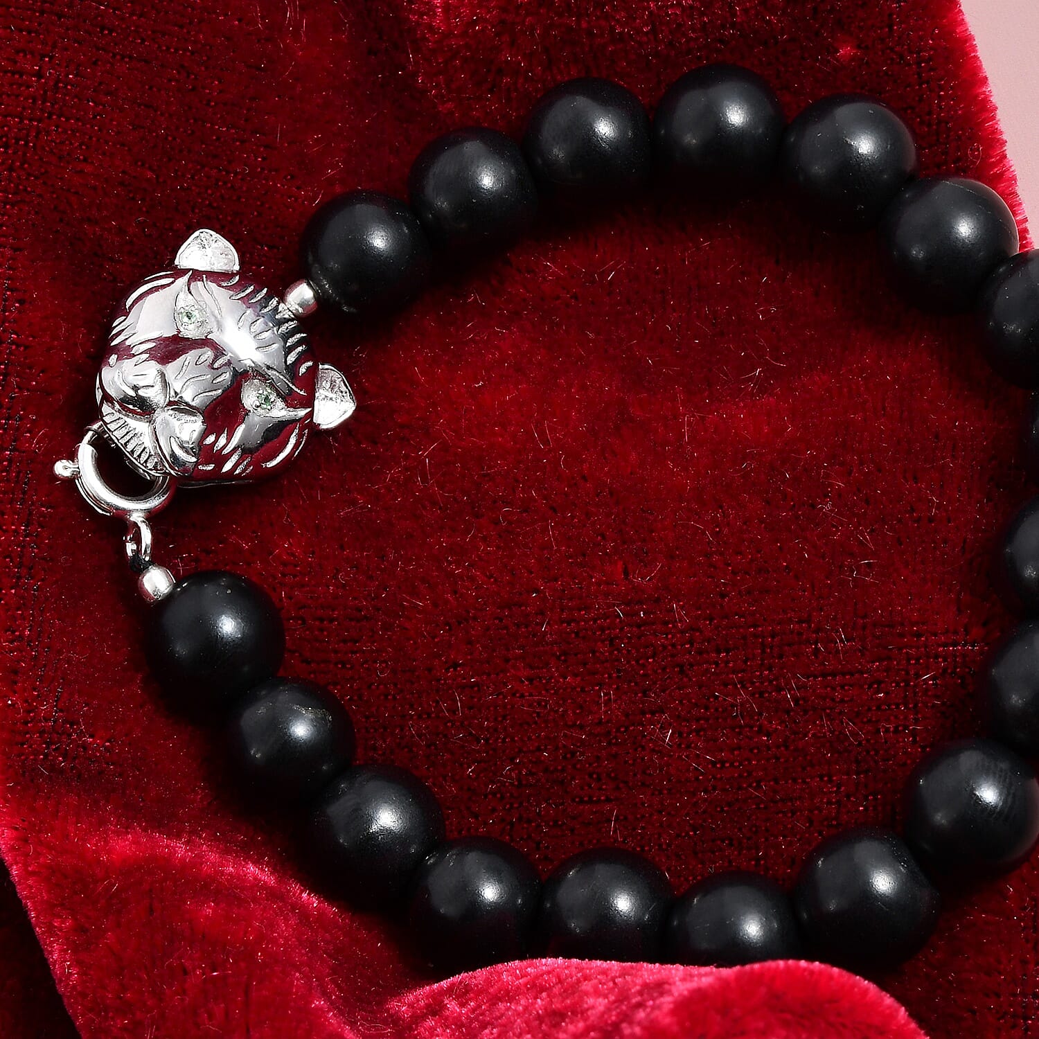 Shungite (Rnd), Tsavorite Garnet Leopard Head Bracelet (Size 7.5) in Platinum Overlay Sterling Silver 107.00 Ct.