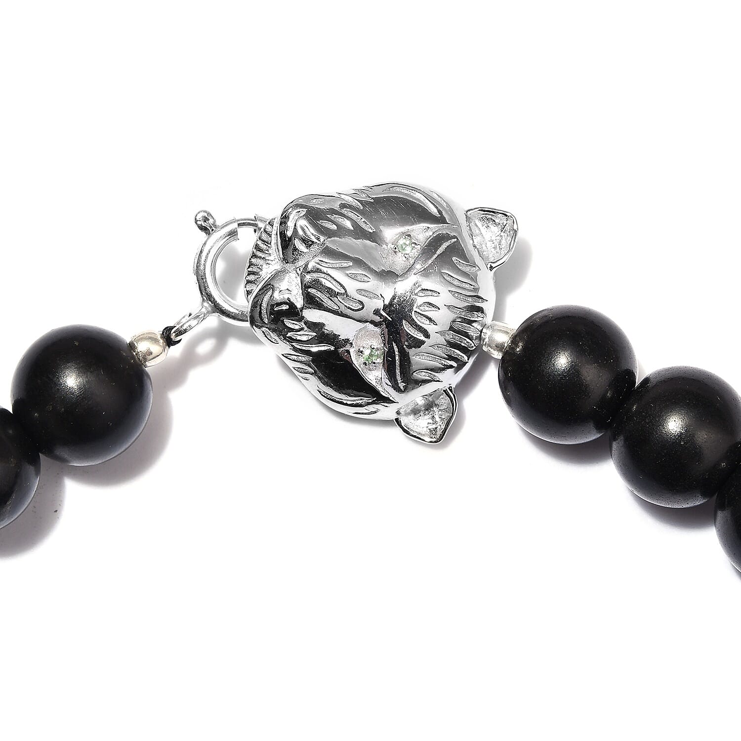 Shungite (Rnd), Tsavorite Garnet Leopard Head Bracelet (Size 7.5) in Platinum Overlay Sterling Silver 107.00 Ct.