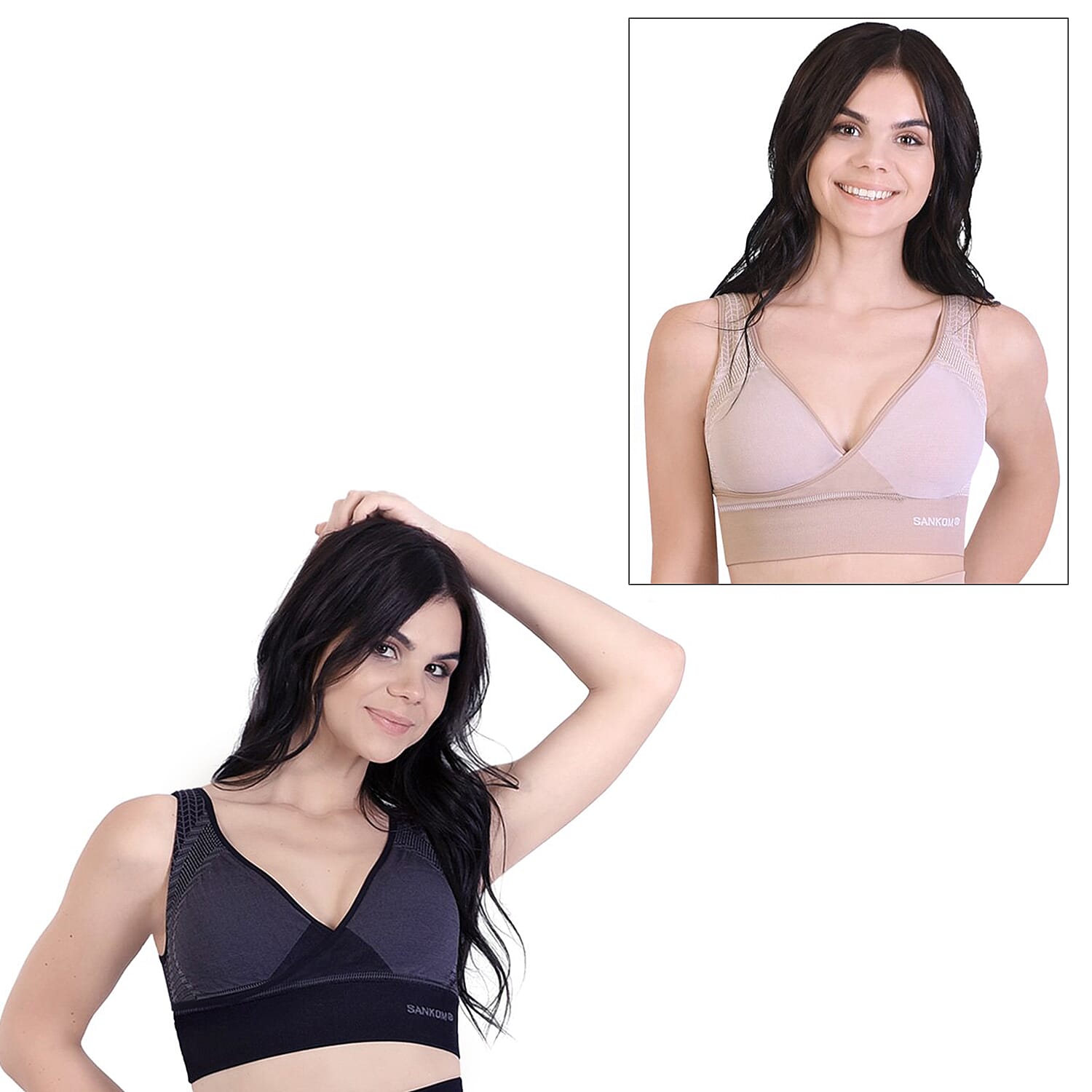 2 Piece Set - SANKOM SWITZERLAND Classic and Functional Patent Bra - Peach and Black (Size S/M)