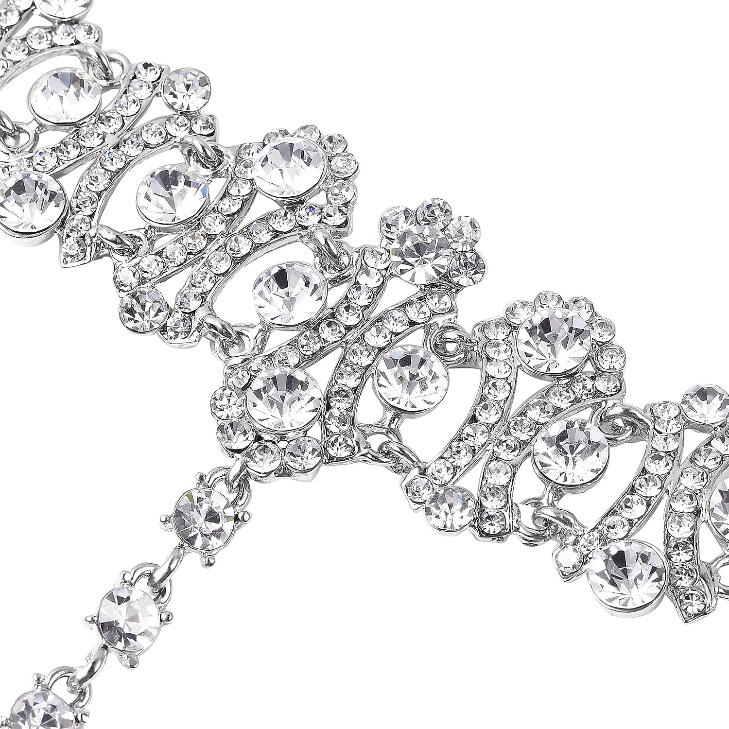 White Austrian Crystal (Rnd) Bracelet/Ring (Size 6.50 with 3 Inch Extender) in Silver Tone