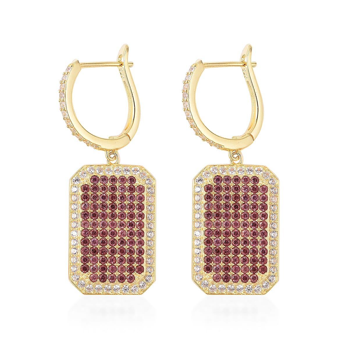 Rhodolite Garnet and Natural White Cambodian Zircon Drop Earrings (with Clasp) in Rhodium  and Yellow Gold Vermeil Overlay Sterling Silver 3.14 Ct, Silver wt 8.67 Gms