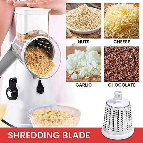 Whizzy Chopper - 3 in 1 Cheese. Vegetable and Fruit Slicer with One Slicing, Shredding and Grating Blade (Size 28x18x14 Cm) - White