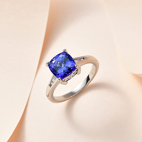 RHAPSODY 950 Platinum AAAA Tanzanite & Diamond (VS-E-F) Ring 2.86 Ct, Platinum Wt. 5.47 Gms