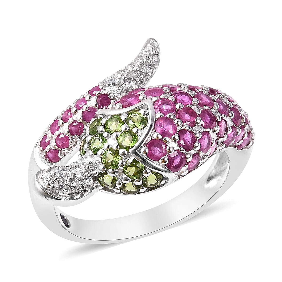 Special GP Chilli Pepper Collection - African Ruby (FF), Multi Gemstone Ring in Rhodium Overlay Sterling Silver 4.15 Ct.