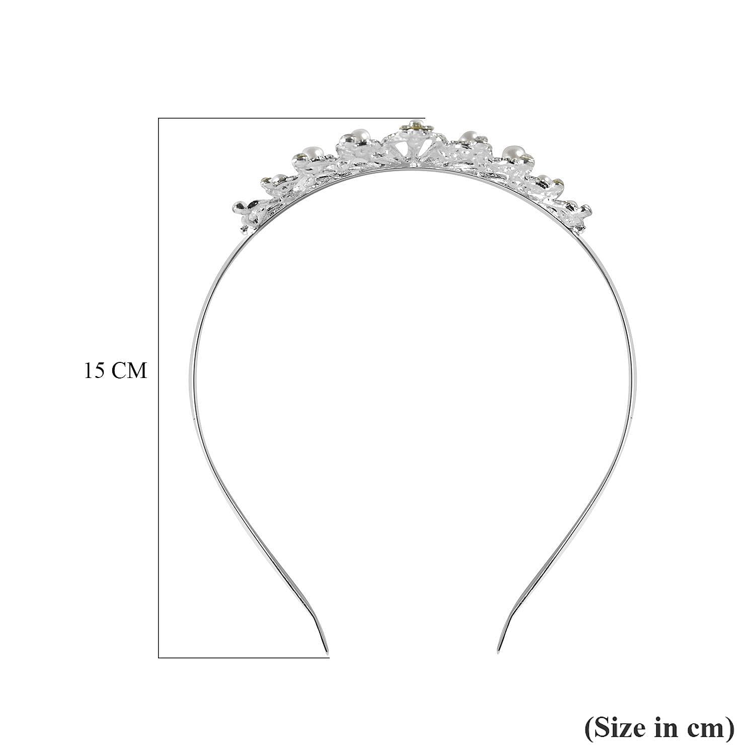 White Austrian Crystal and Simulated Pearl Tiara in Silver Tone