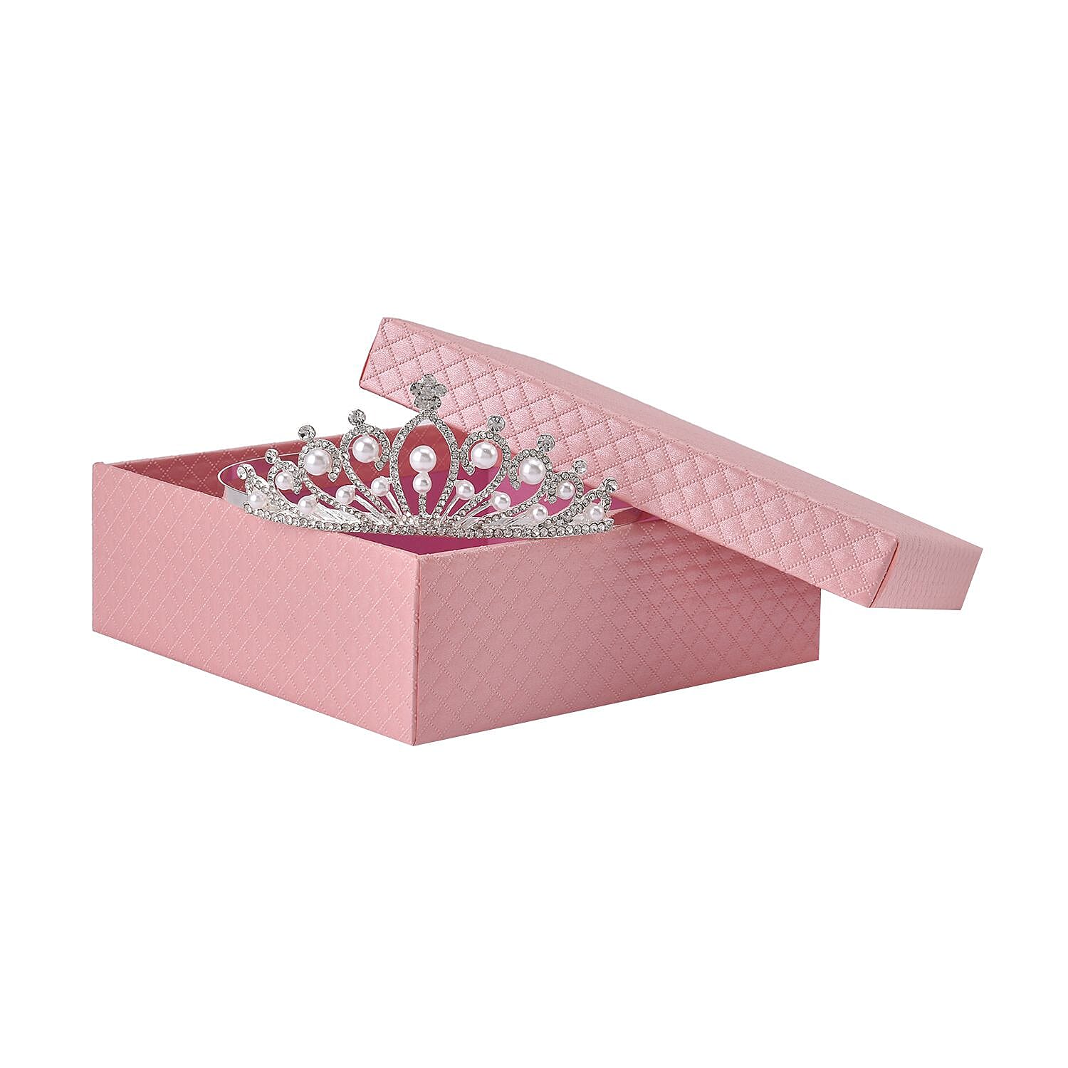 White Austrian Crystal and Simulated Pearl Tiara in Silver Tone