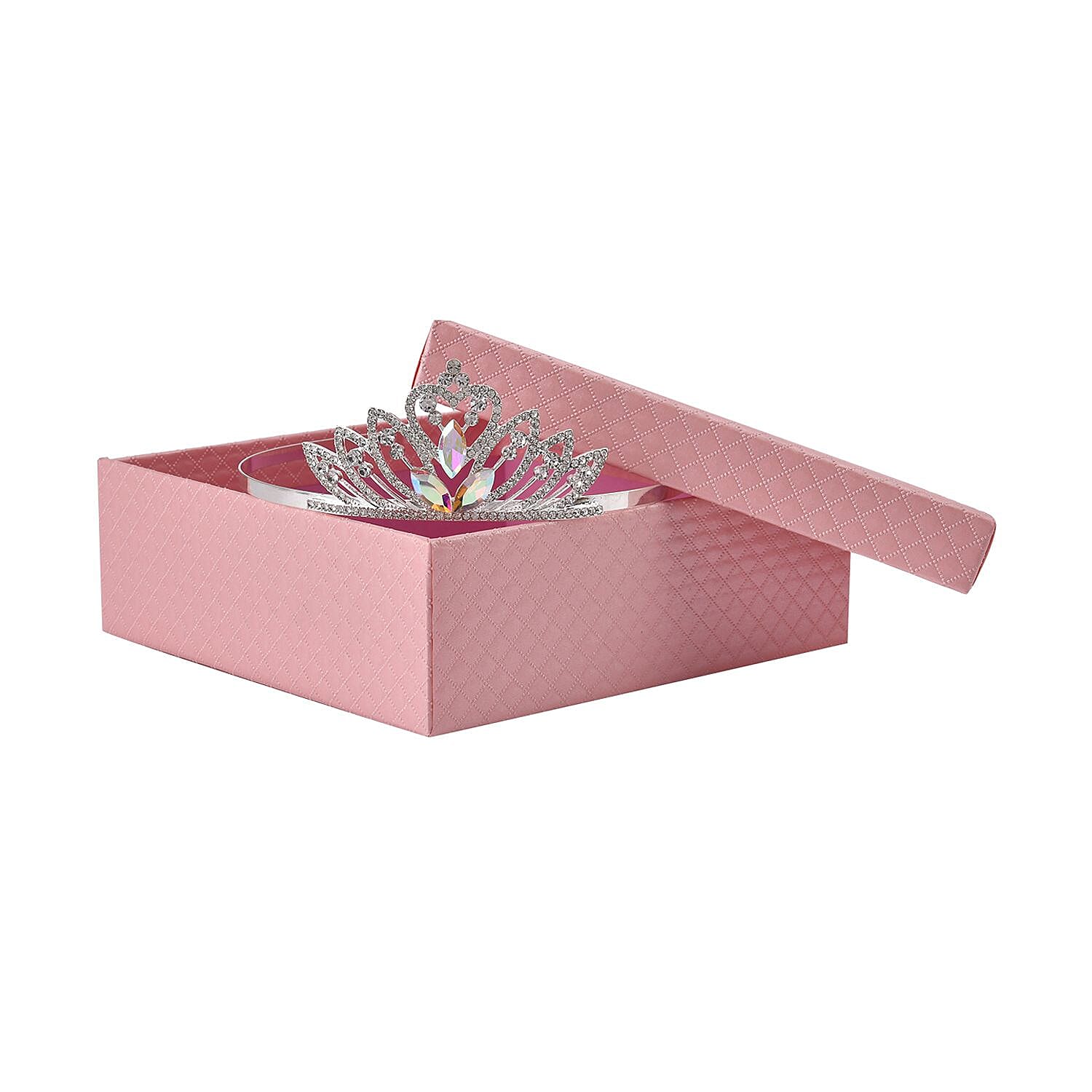 White Austrian Crystal and Simulated Mercury Mystic Topaz Tiara in Silver Tone