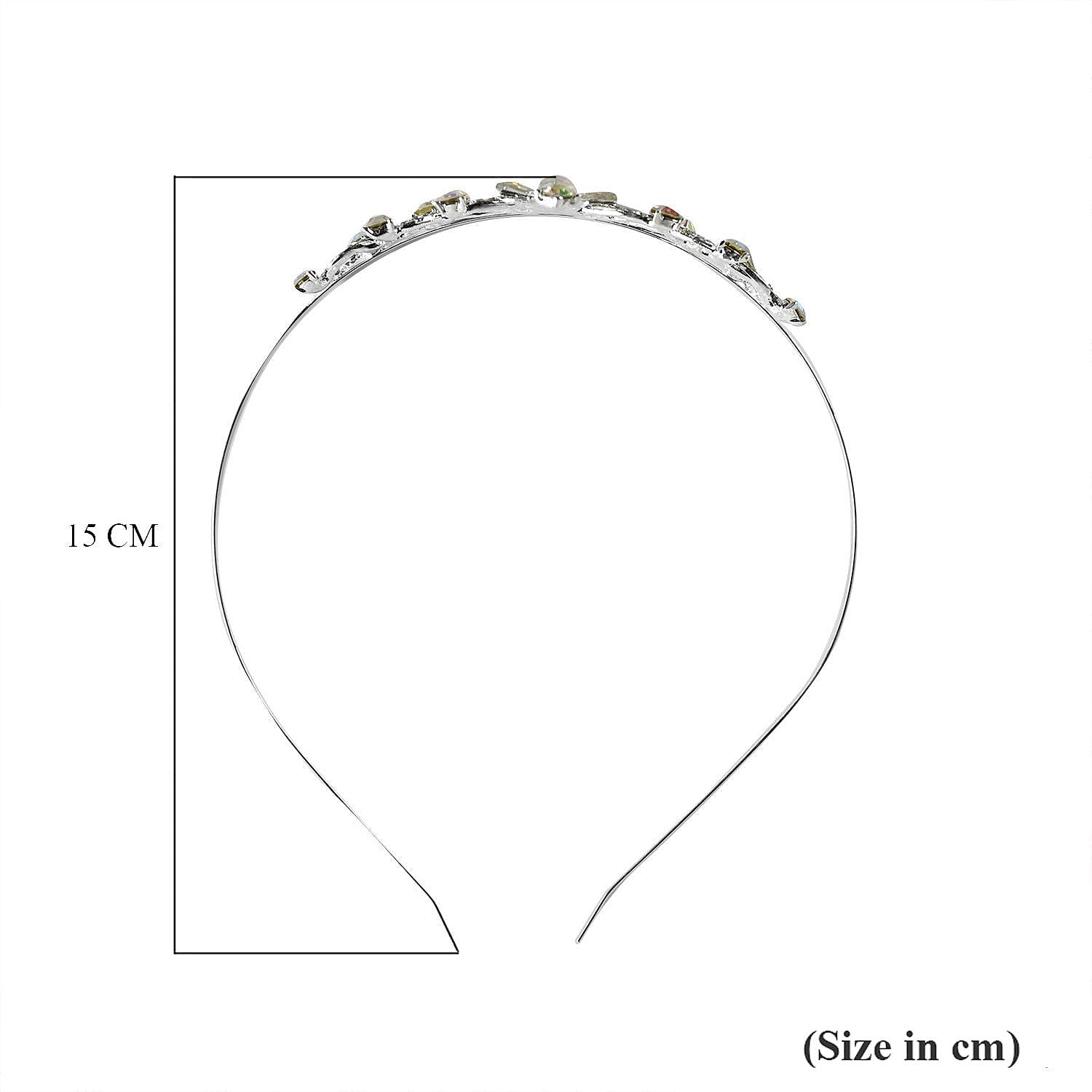 White Austrian Crystal and Simulated Mercury Mystic Topaz Tiara in Silver Tone