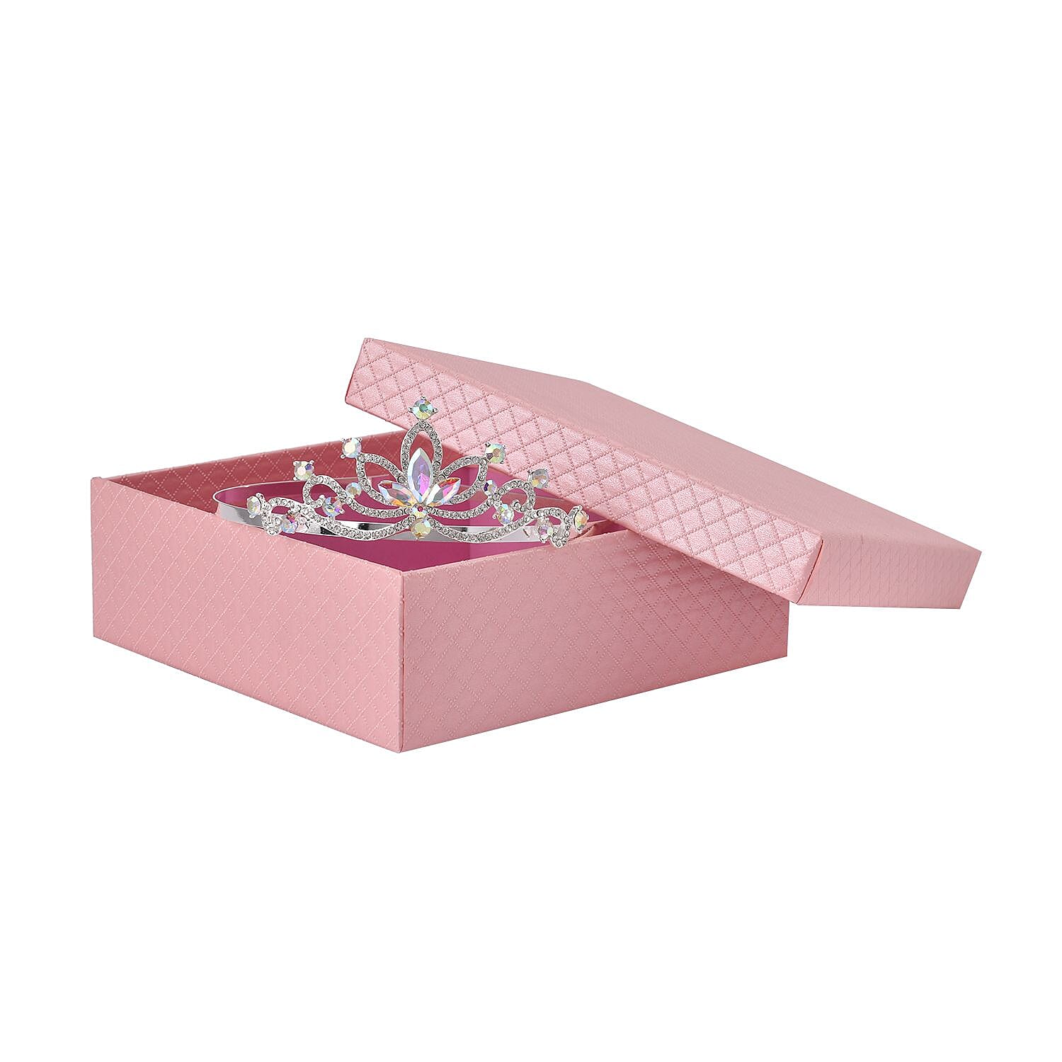 White Austrian Crystal and Simulated Mercury Mystic Topaz Tiara in Silver Tone