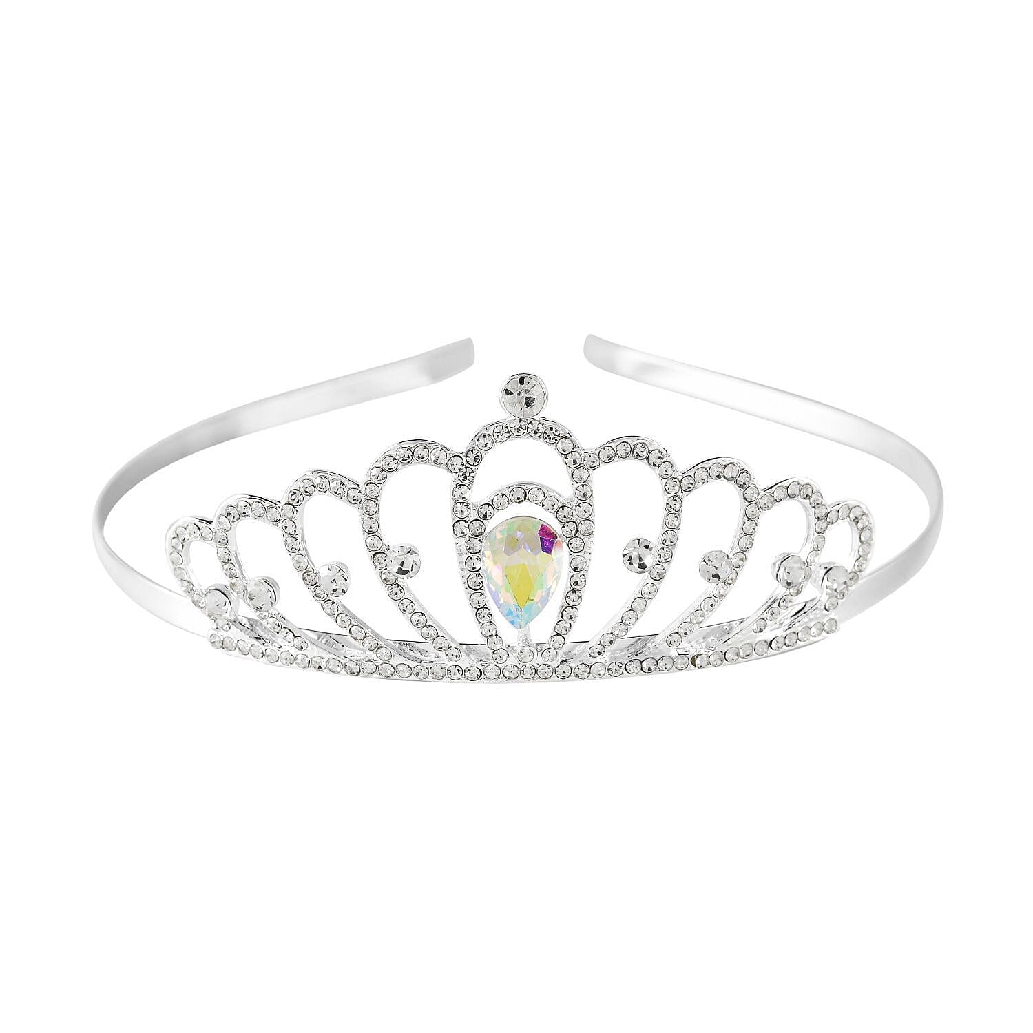 White Austrian Crystal and Simulated Mercury Mystic Topaz Tiara in Silver Tone