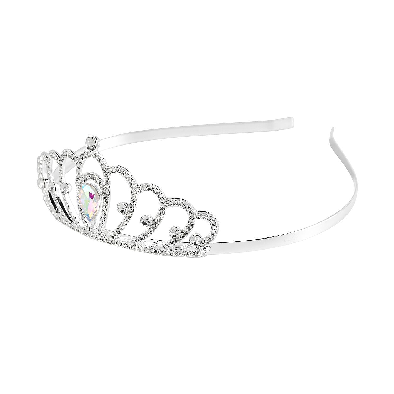 White Austrian Crystal and Simulated Mercury Mystic Topaz Tiara in Silver Tone