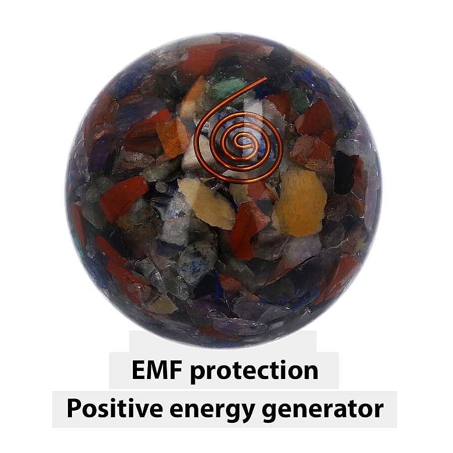 Gemstone Organite Sphere with Copper Coil for EMF Protection