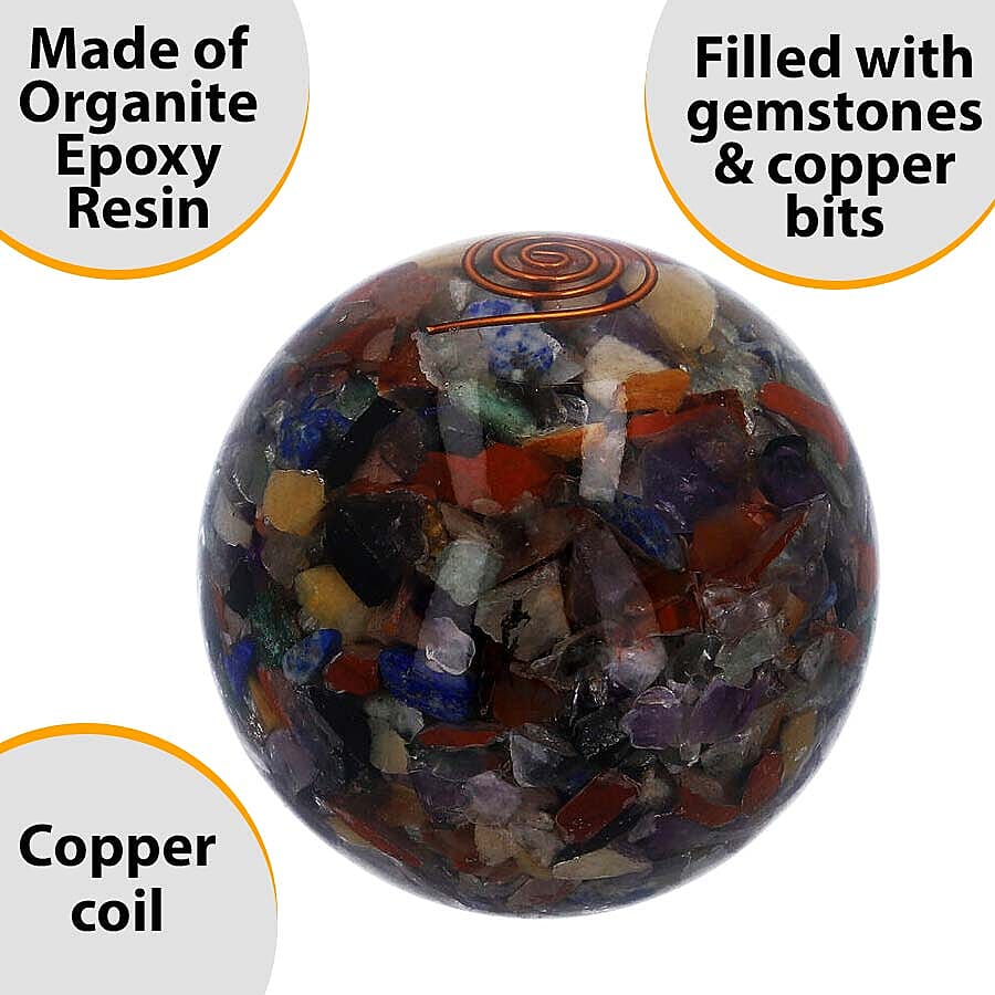 Gemstone Organite Sphere with Copper Coil for EMF Protection
