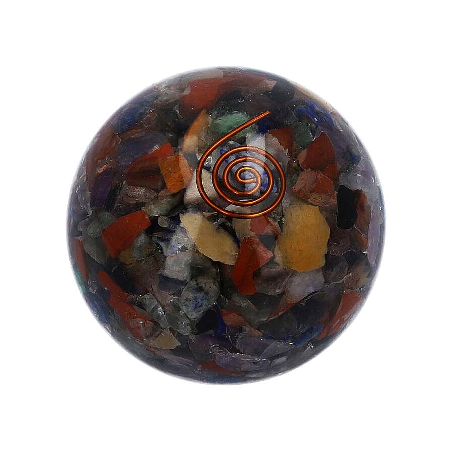 Gemstone Organite Sphere with Copper Coil for EMF Protection