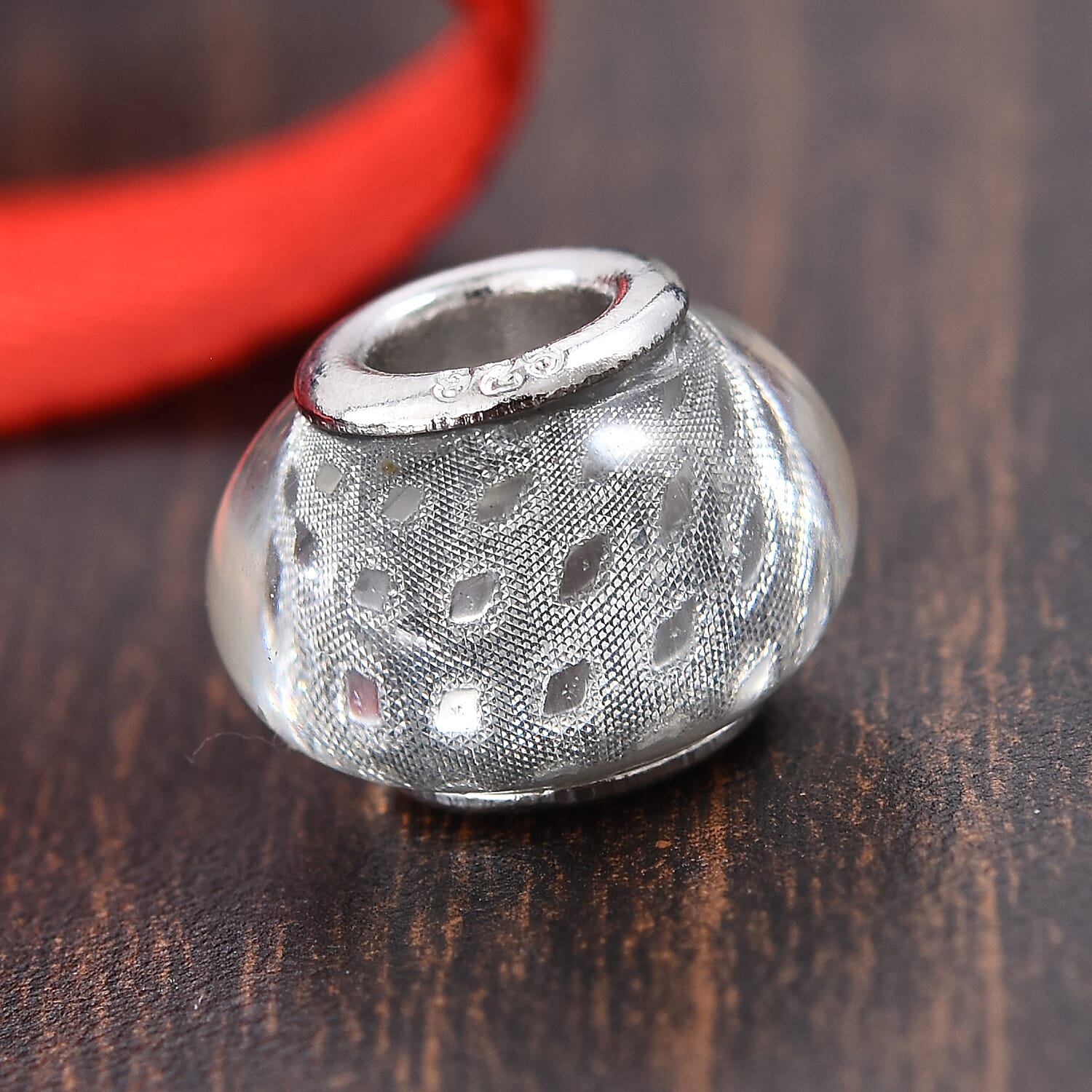 Charmes De Memoire Silver Grey Murano Style Glass Bead Charm in Platinum Overlay Sterling Silver