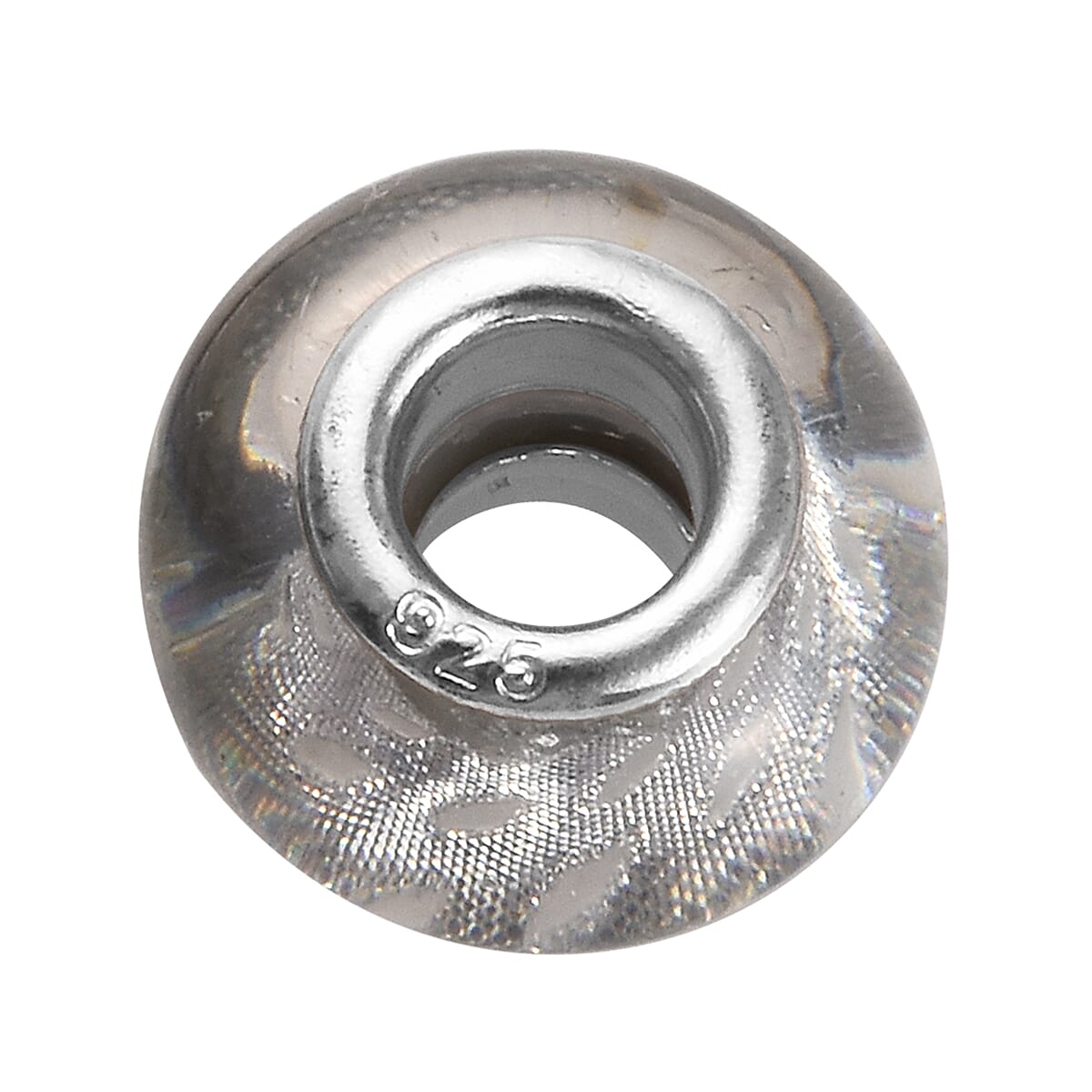 Charmes De Memoire Silver Grey Murano Style Glass Bead Charm in Platinum Overlay Sterling Silver