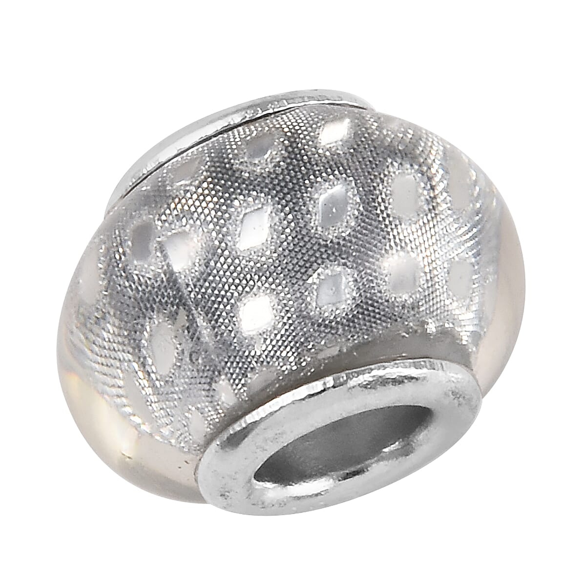 Charmes De Memoire Silver Grey Murano Style Glass Bead Charm in Platinum Overlay Sterling Silver