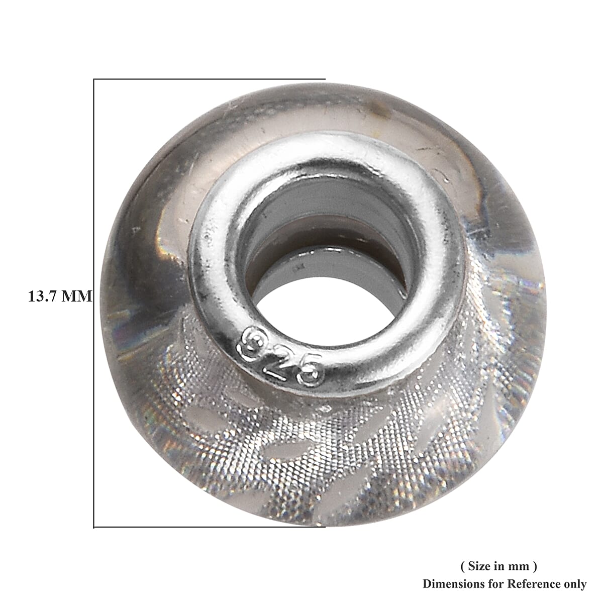 Charmes De Memoire Silver Grey Murano Style Glass Bead Charm in Platinum Overlay Sterling Silver