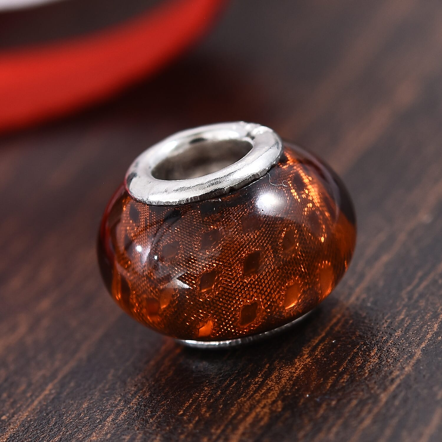 Charmes De Memoire Brown Murano Style Glass Bead Charm in Platinum Overlay Sterling Silver