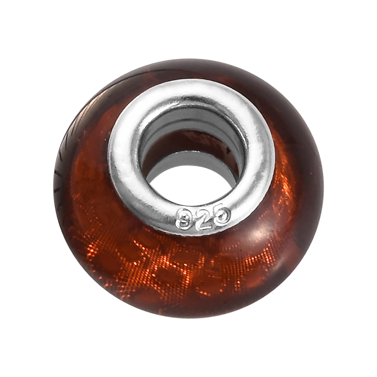 Charmes De Memoire Brown Murano Style Glass Bead Charm in Platinum Overlay Sterling Silver