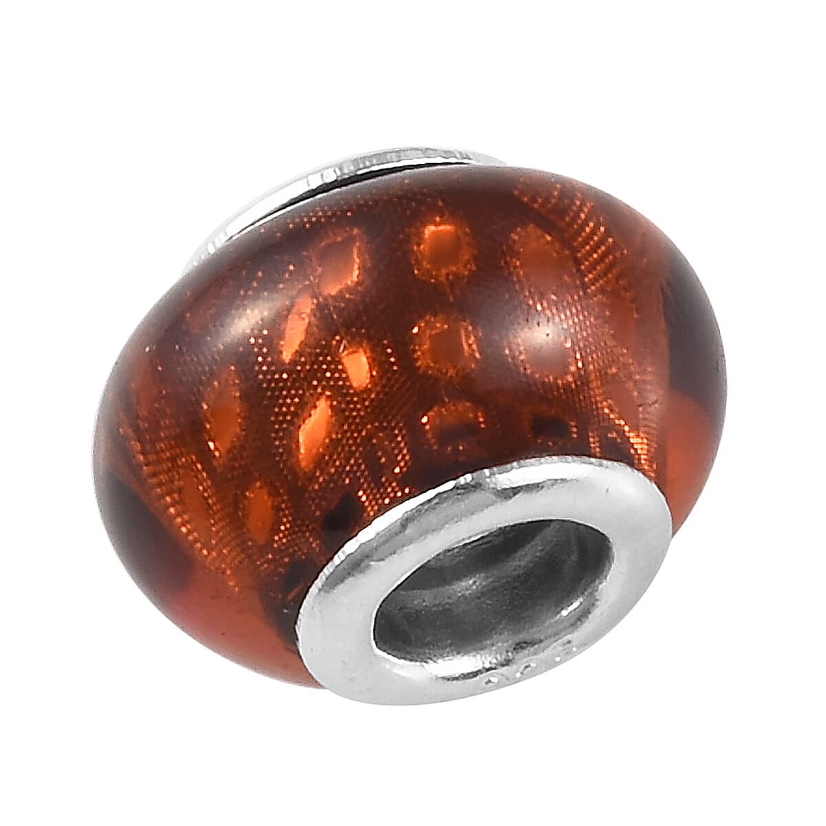 Charmes De Memoire Brown Murano Style Glass Bead Charm in Platinum Overlay Sterling Silver