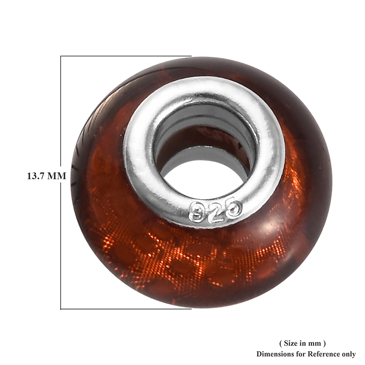 Charmes De Memoire Brown Murano Style Glass Bead Charm in Platinum Overlay Sterling Silver