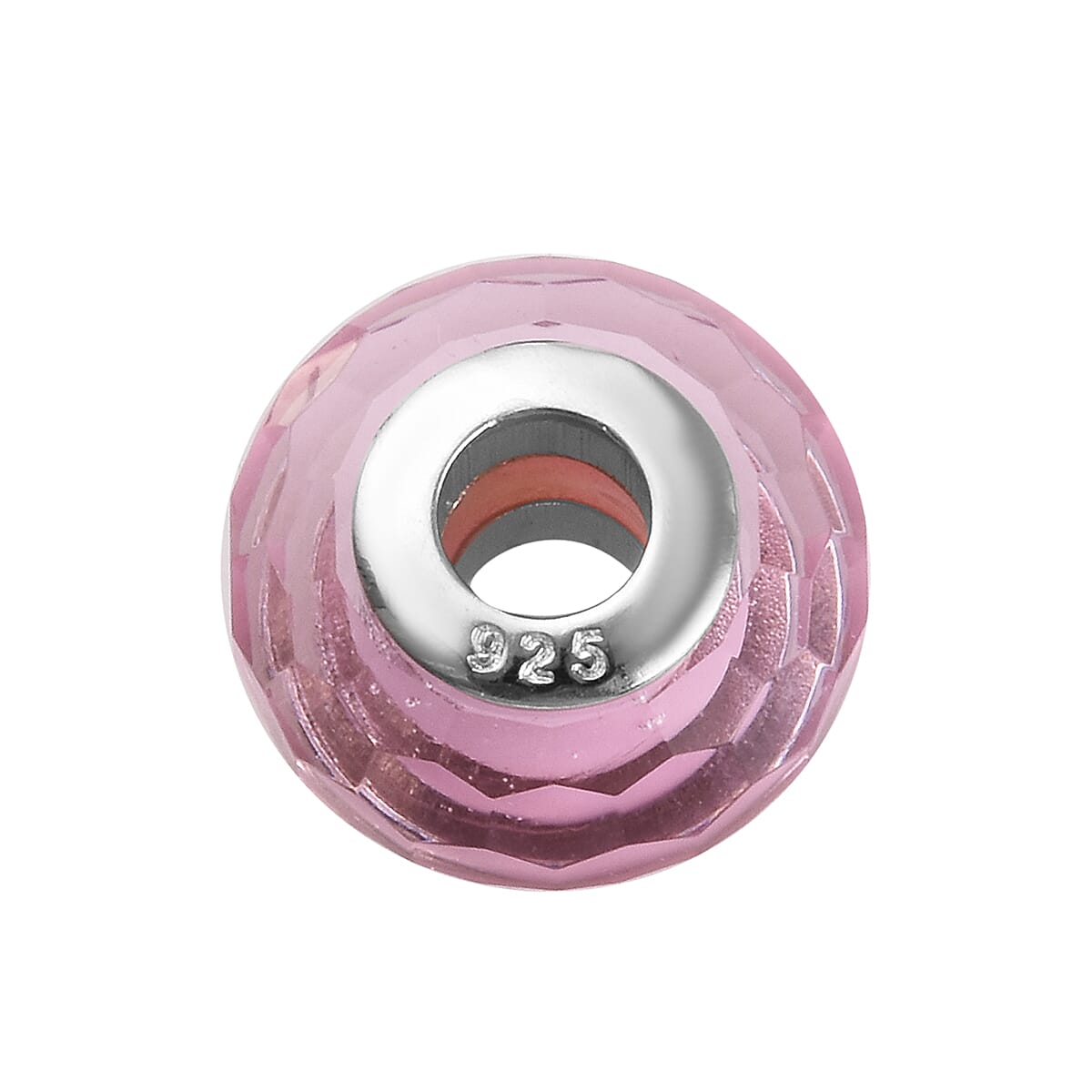 Charmes De Memoire Light Pink Murano Style Glass Bead Bangle (Size 7.5) in Platinum Overlay Sterling Silver