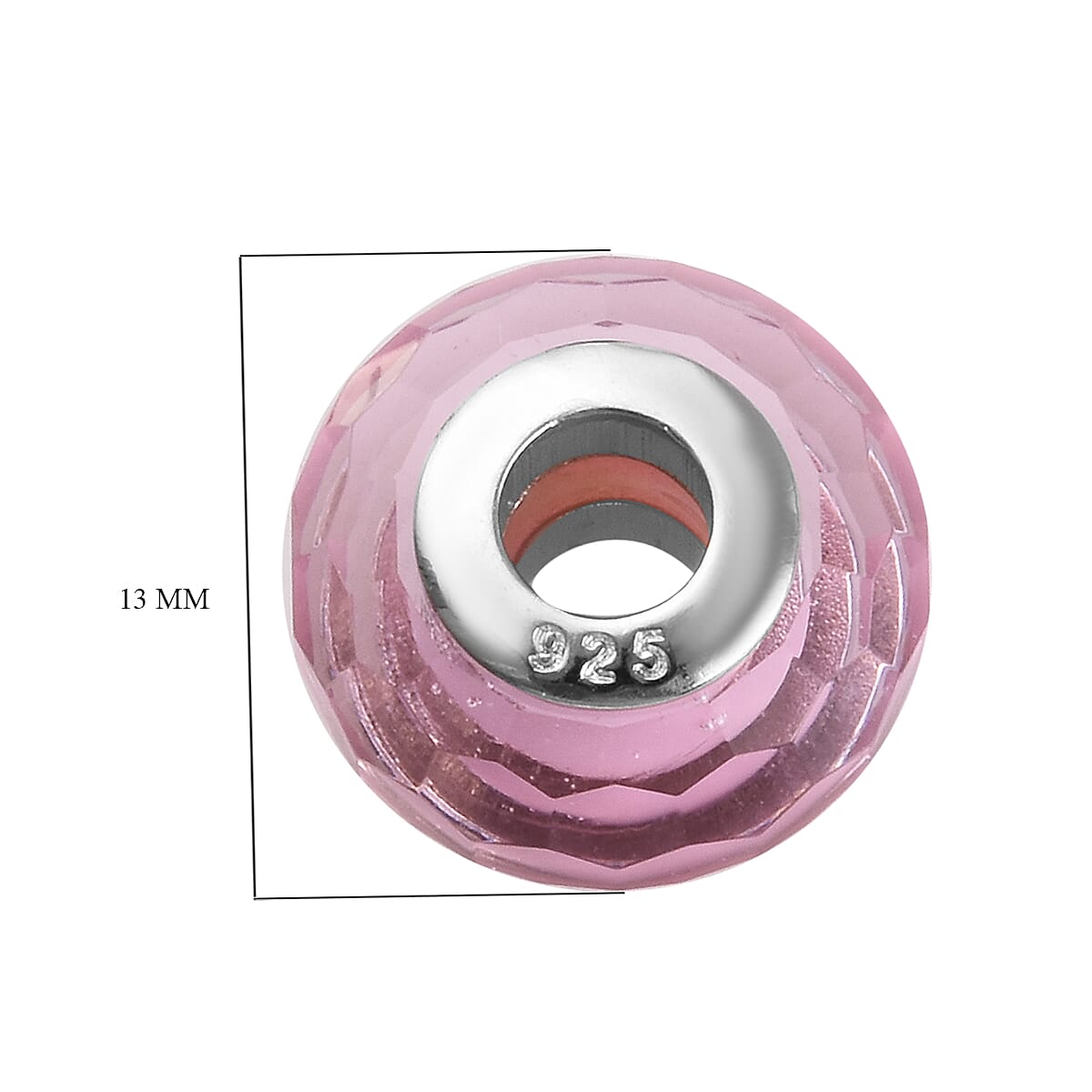 Charmes De Memoire Light Pink Murano Style Glass Bead Bangle (Size 7.5) in Platinum Overlay Sterling Silver