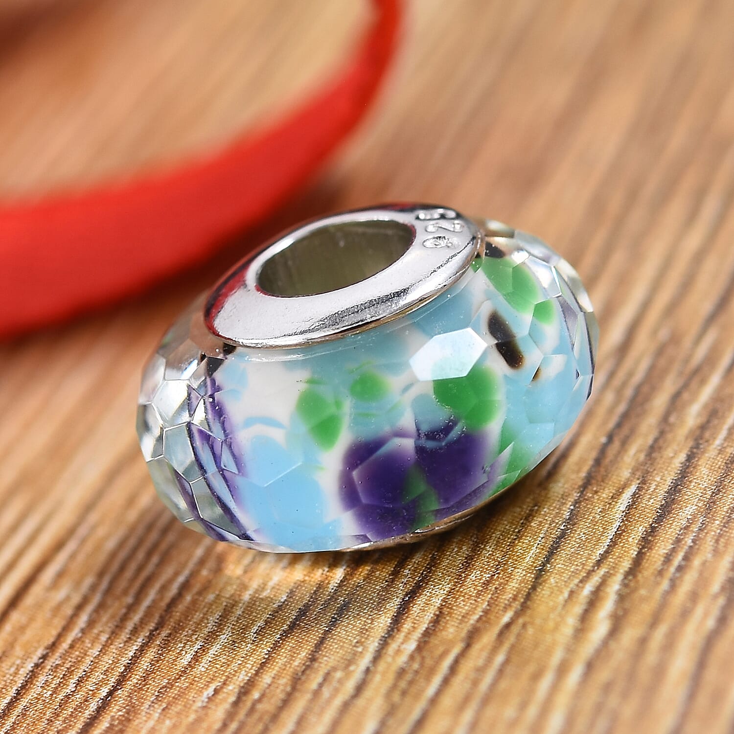 Charmes De Memoire Tropical Sea Murano Style Glass Bead Charm in Platinum Overlay Sterling Silver