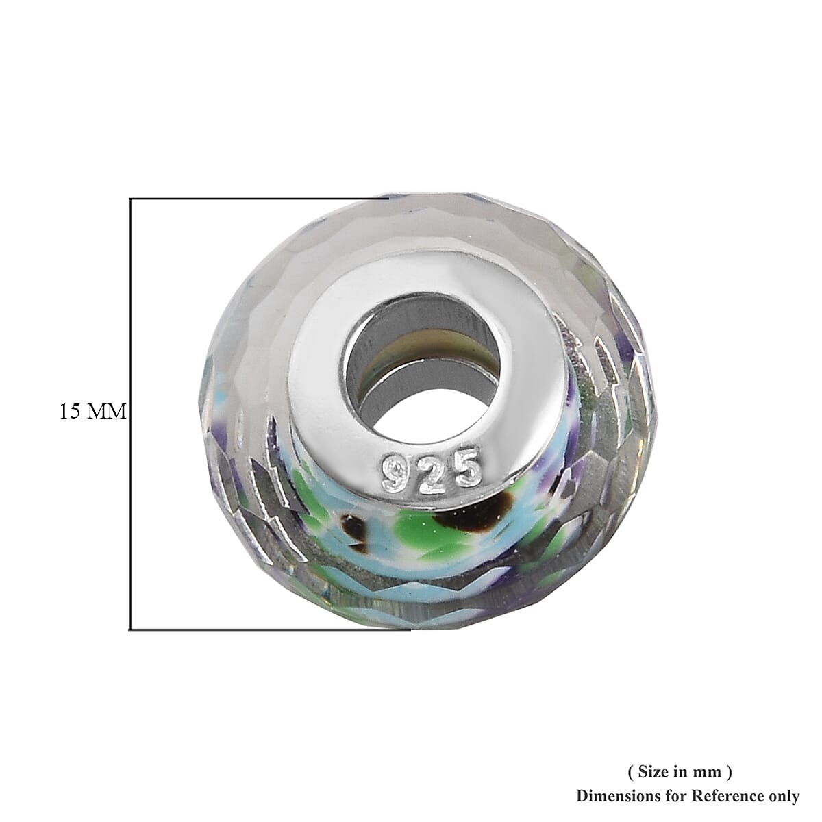 Charmes De Memoire Tropical Sea Murano Style Glass Bead Charm in Platinum Overlay Sterling Silver