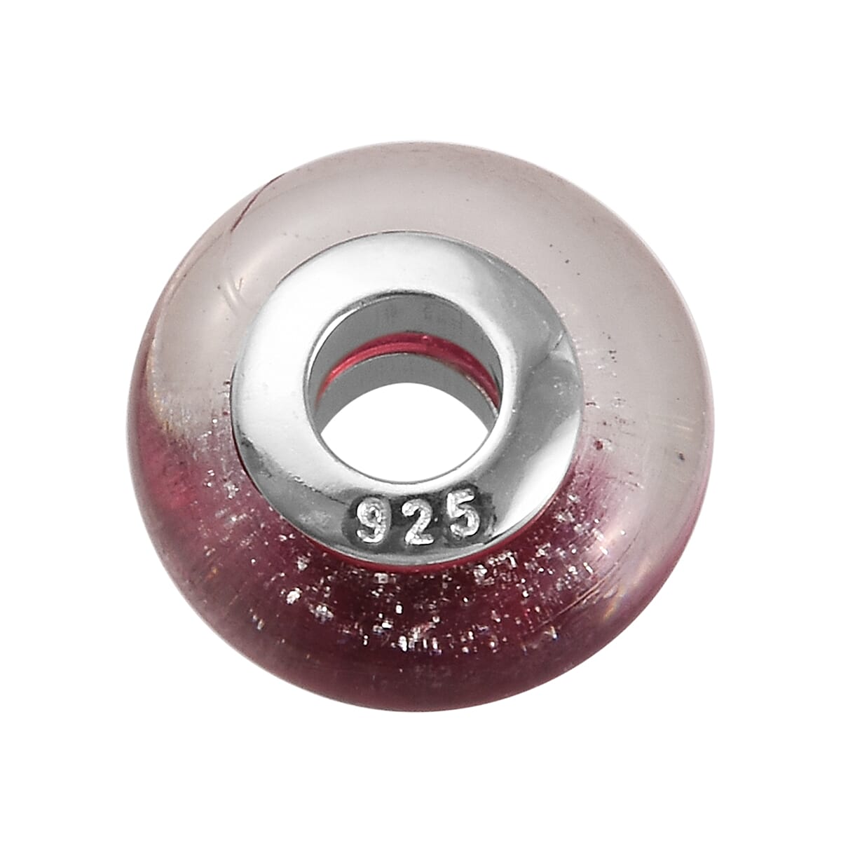 Charmes De Memoire Dark Pink Murano Style Glass Bead Charm in Platinum Overlay Sterling Silver