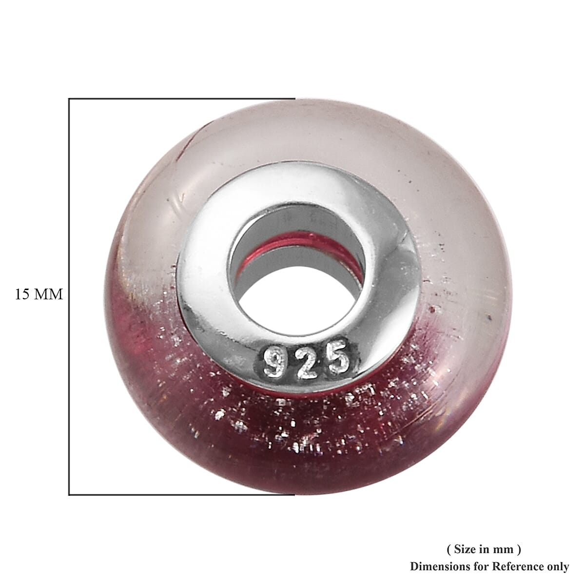 Charmes De Memoire Dark Pink Murano Style Glass Bead Charm in Platinum Overlay Sterling Silver