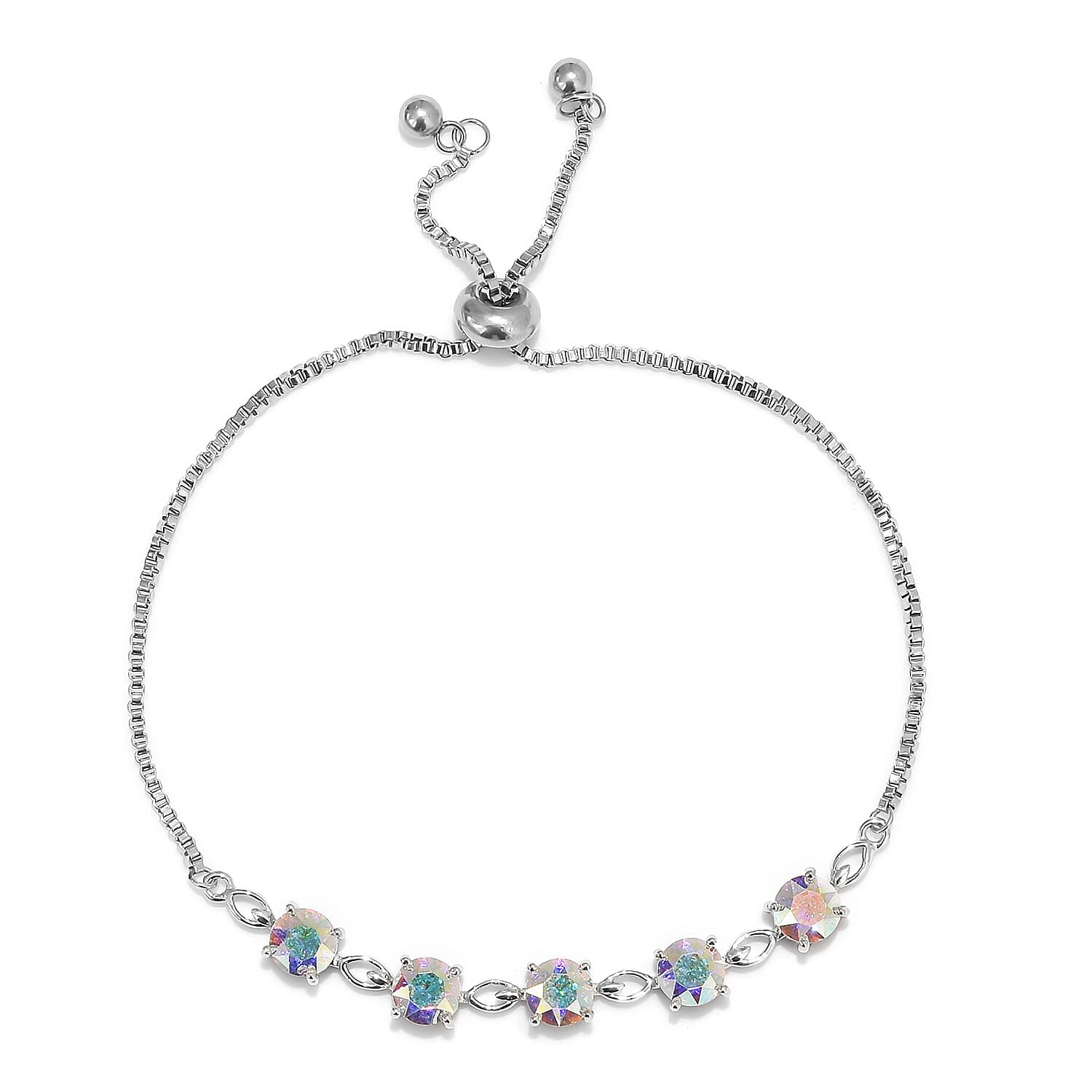 J Francis -  AB Crystal (Rnd) Bracelet (Size 6.5-9 Adjustable) in Platinum Plated