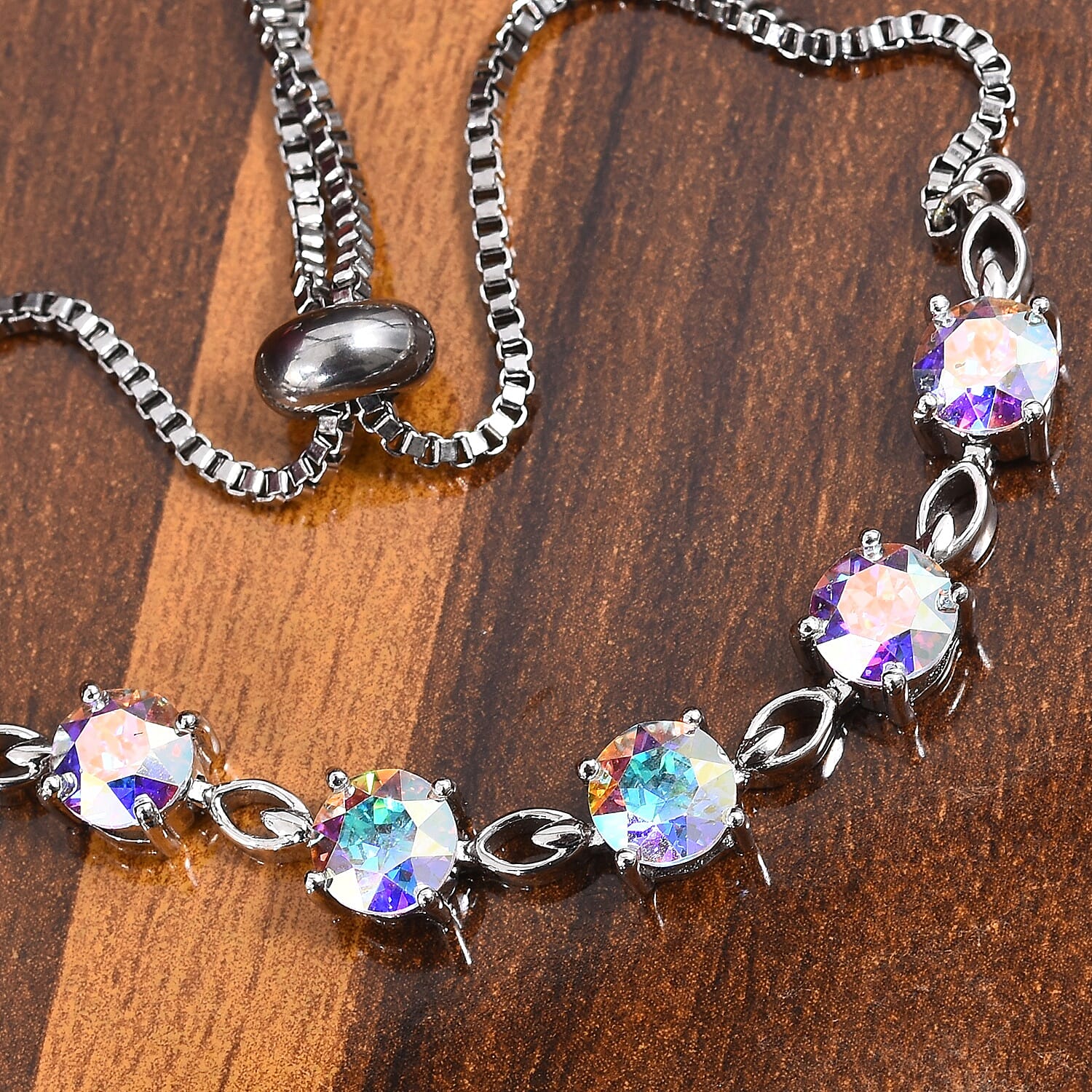 J Francis -  AB Crystal (Rnd) Bracelet (Size 6.5-9 Adjustable) in Platinum Plated