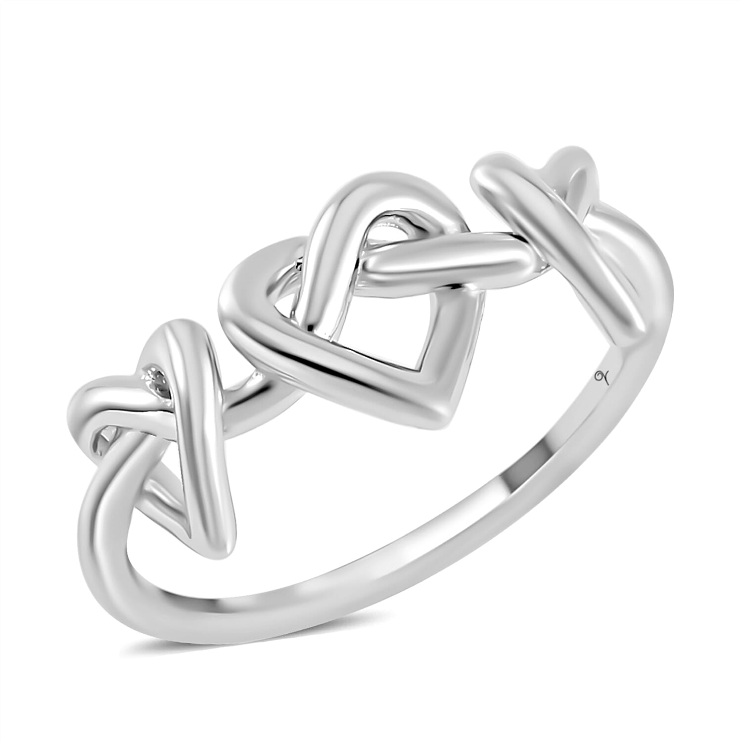 LucyQ Amore Heart Collection - Rhodium Plated Sterling Silver Triple Entwine Ring
