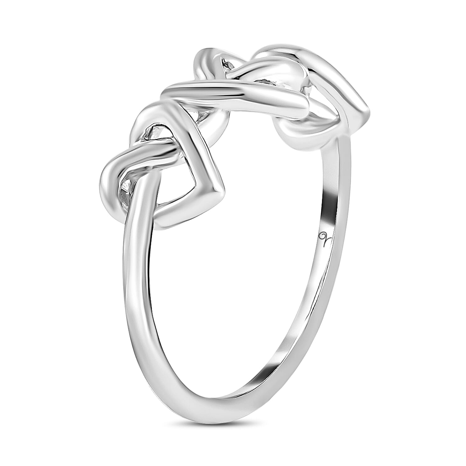 LucyQ Amore Heart Collection - Rhodium Plated Sterling Silver Triple Entwine Ring