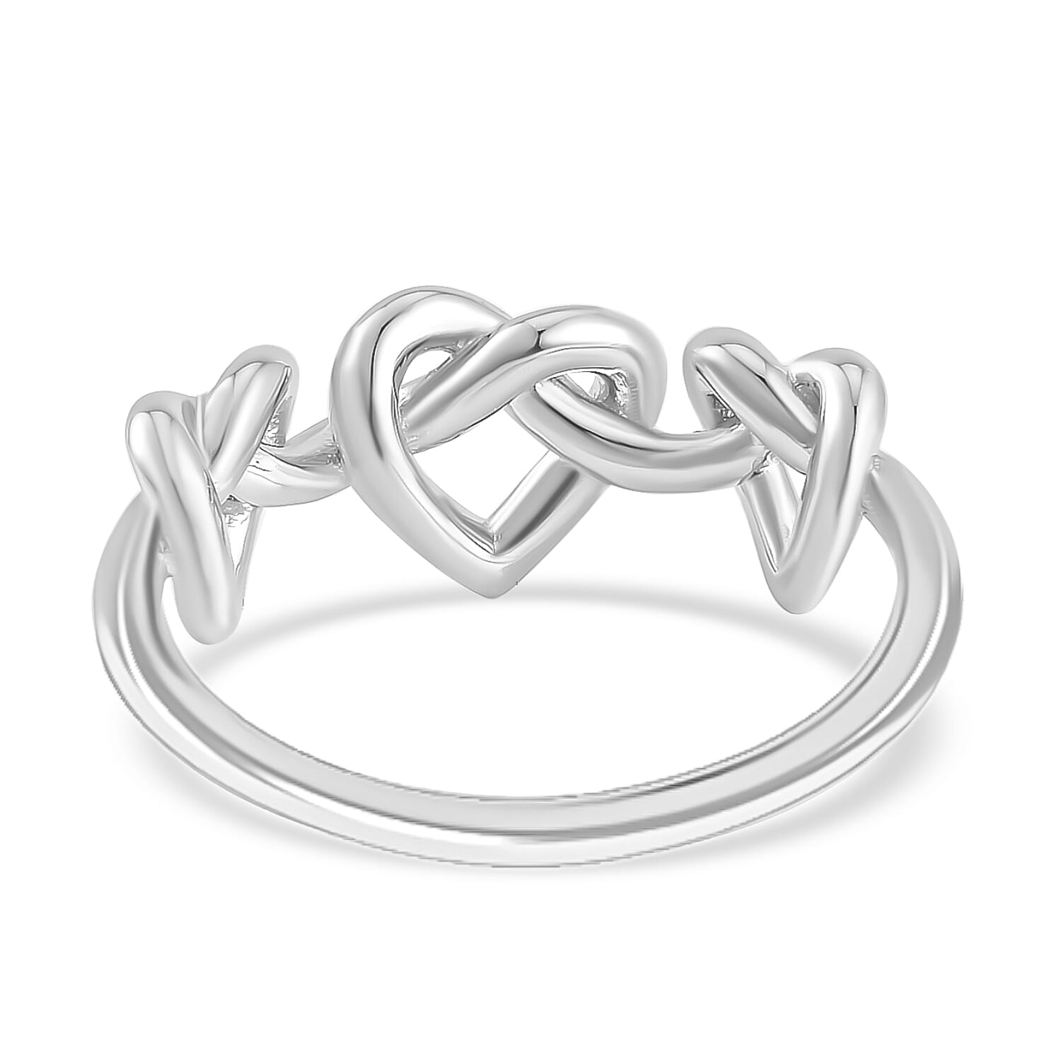 LucyQ Amore Heart Collection - Rhodium Plated Sterling Silver Triple Entwine Ring
