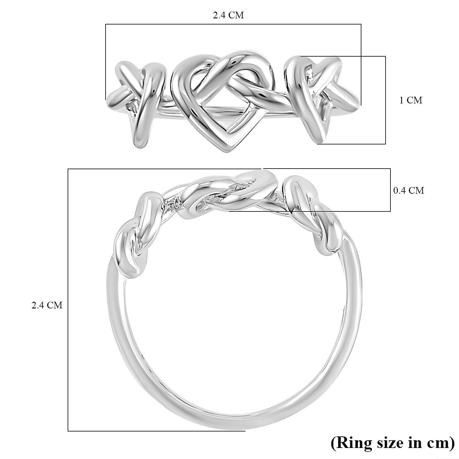 LucyQ Amore Heart Collection - Rhodium Plated Sterling Silver Triple Entwine Ring