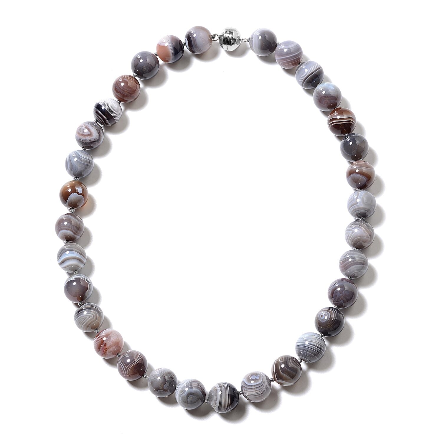 Botswana Agate Beads Necklace (Size 20) in Rhodium Overlay Sterling Silver 628.00 Ct.
