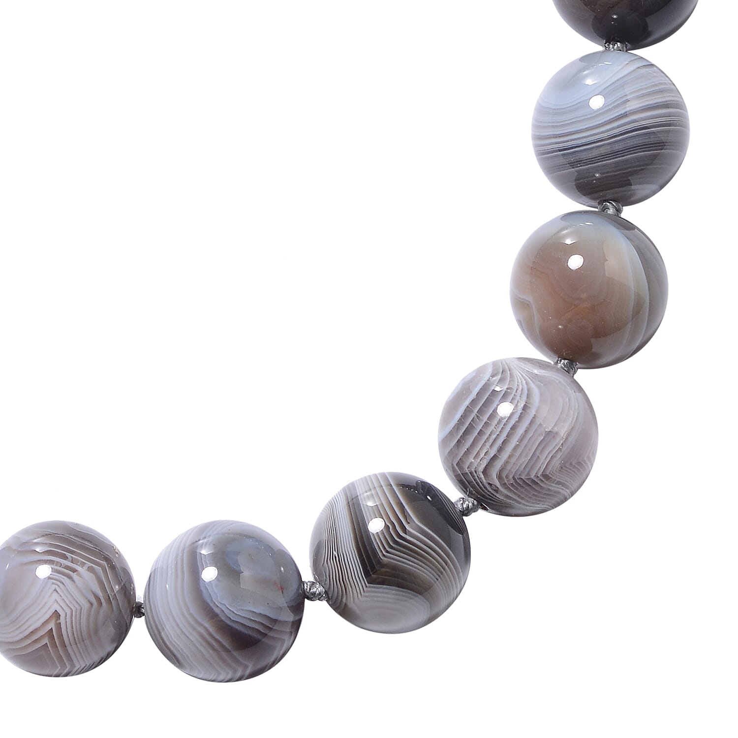 Botswana Agate Beads Necklace (Size 20) in Rhodium Overlay Sterling Silver 628.00 Ct.