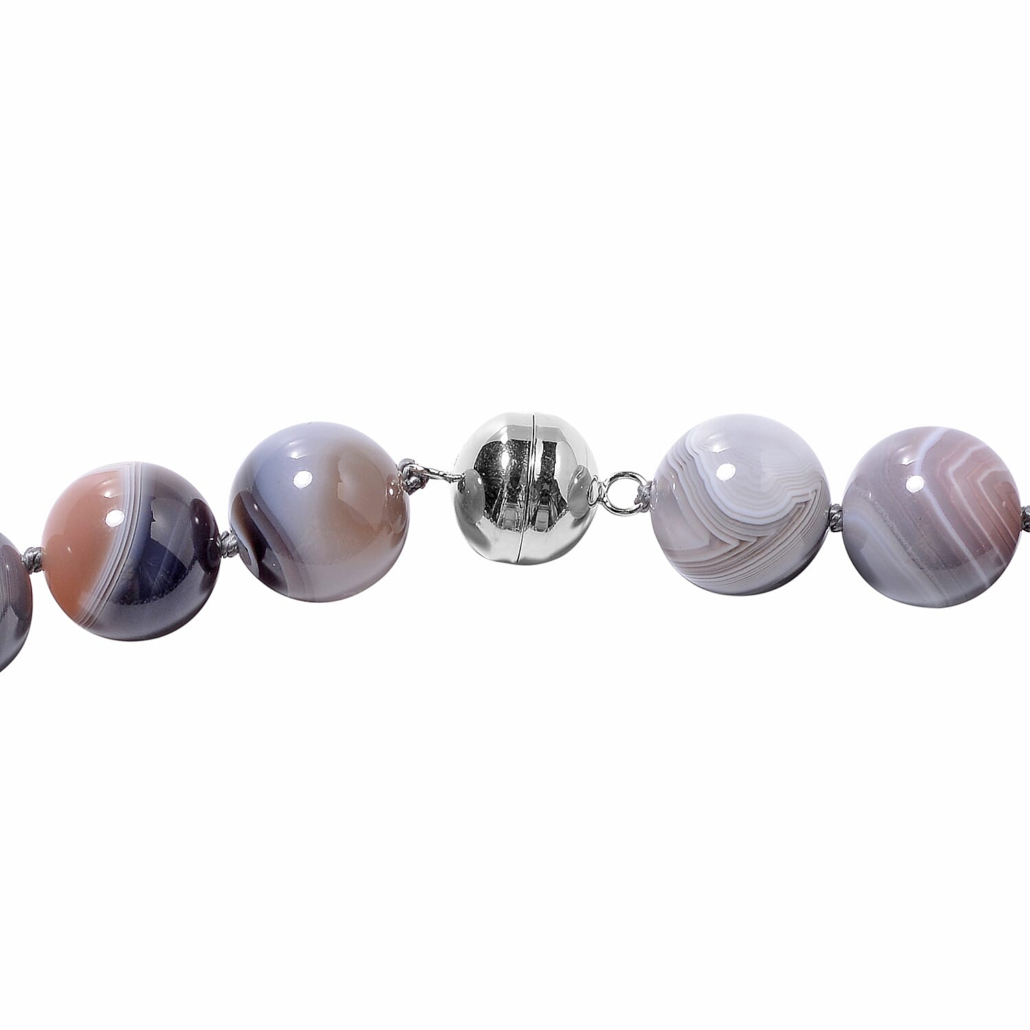 Botswana Agate Beads Necklace (Size 20) in Rhodium Overlay Sterling Silver 628.00 Ct.