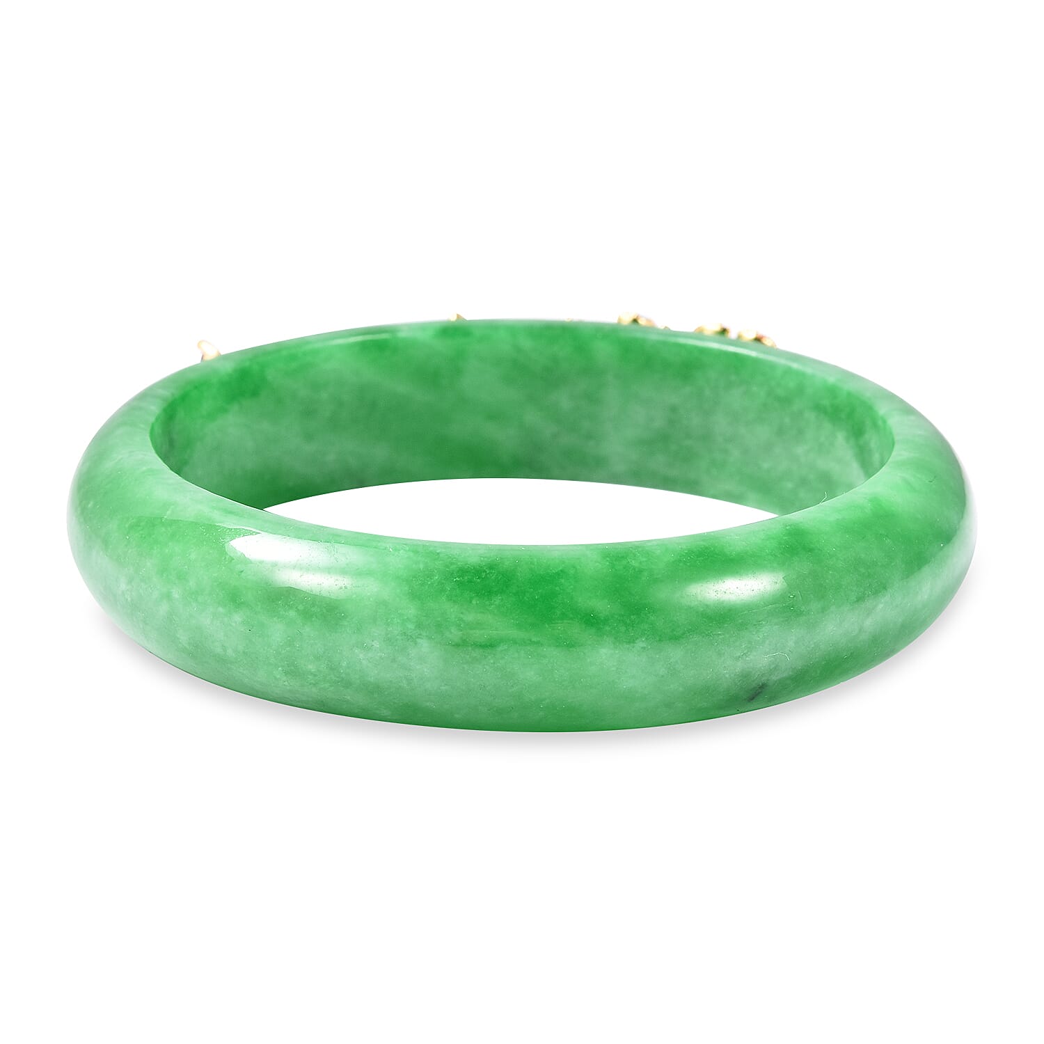 Extremely Rare-Green Jade and Multi Gemstone Peacock and Flower Bangle (Size 7.5) 292.84 Ct, Silver Wt 5.04 Gms