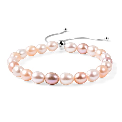 Multi Colour Fresh Water Pearl Bracelet (Size 5-10 Adjustable) in Rhodium Overlay Sterling Silver